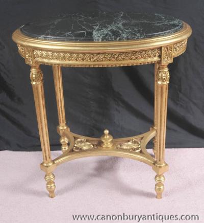 French Empire Gilt Side Table Marble Topped Cocktail Tables